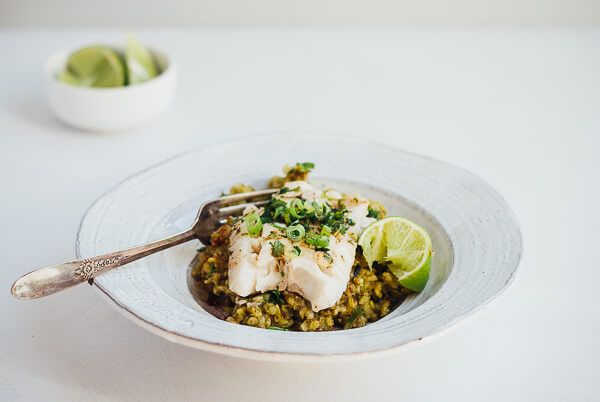 green rice with poached fish and herbed brown butter // brooklyn supper