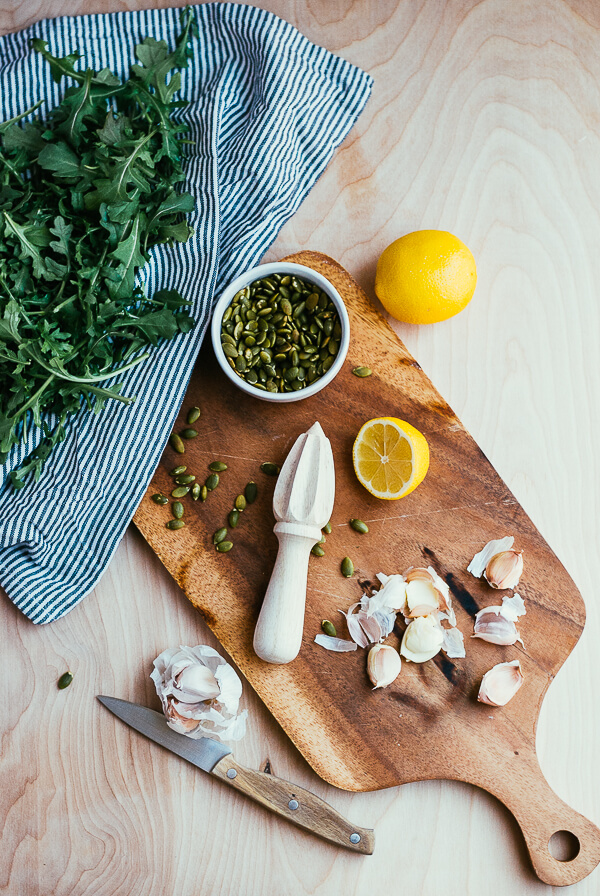 toasted barley with arugula pesto and sausage coins // brooklyn supper