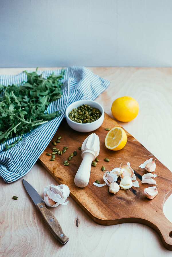 toasted barley with arugula pesto and sausage coins // brooklyn supper