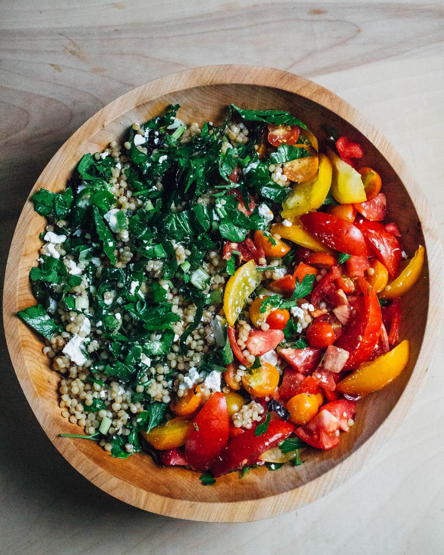 toasted pearl couscous salad with tomatoes and greens // brooklyn supper