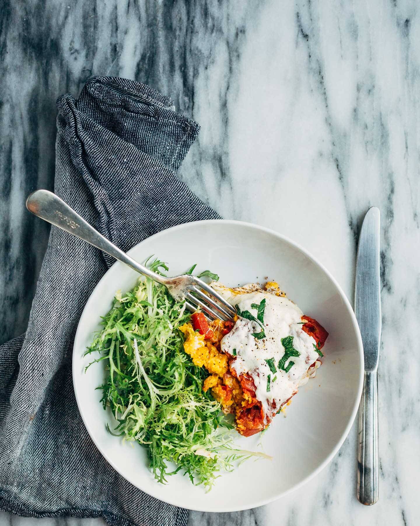 butternut squash polenta with tomatoes and mozzarella // brooklyn supper