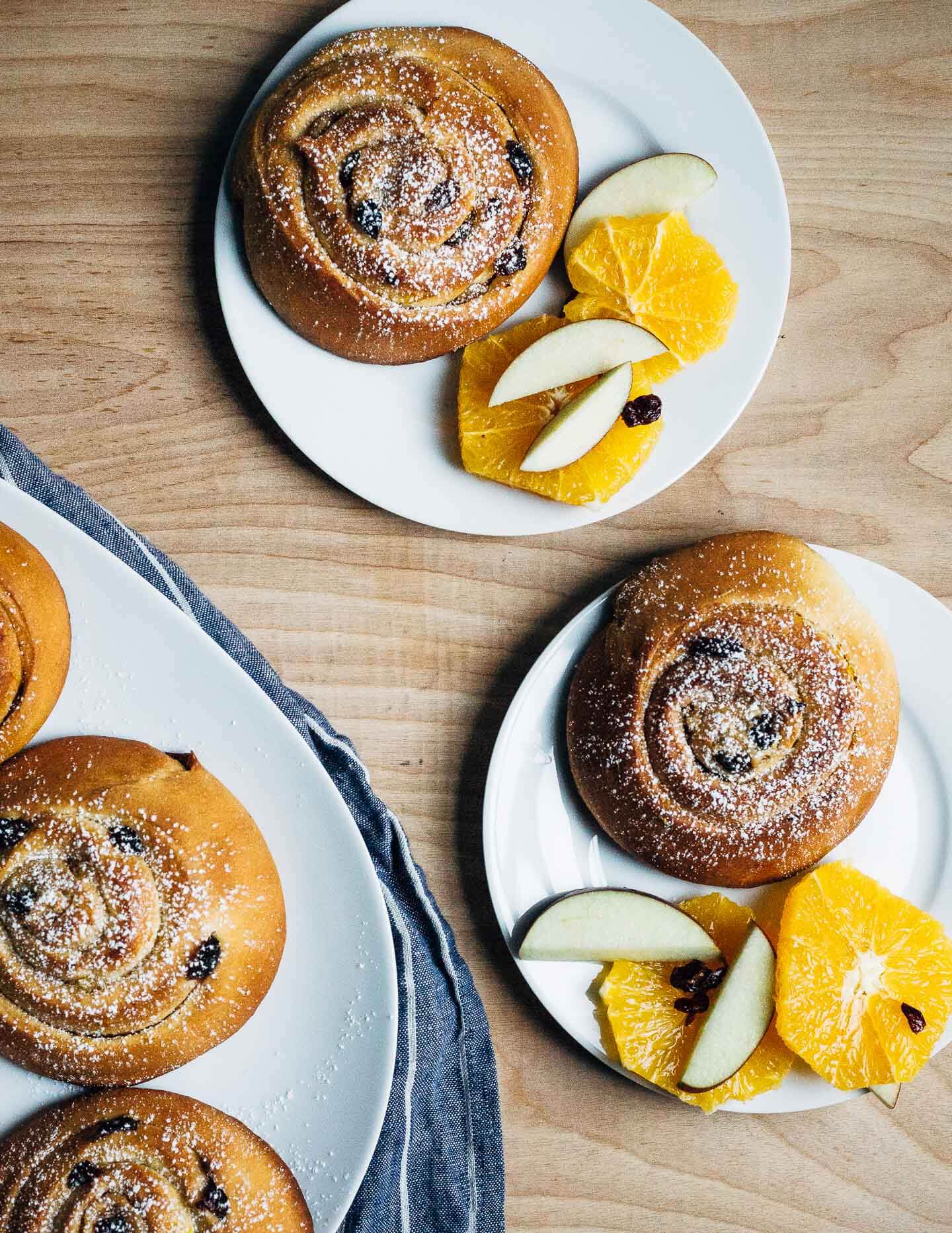 Pillowy overnight stollen swirl buns suffused with cardamom, cinnamon, and allspice, from Aimee Wimbush-Bourque's cookbook The Simple Bites Kitchen.