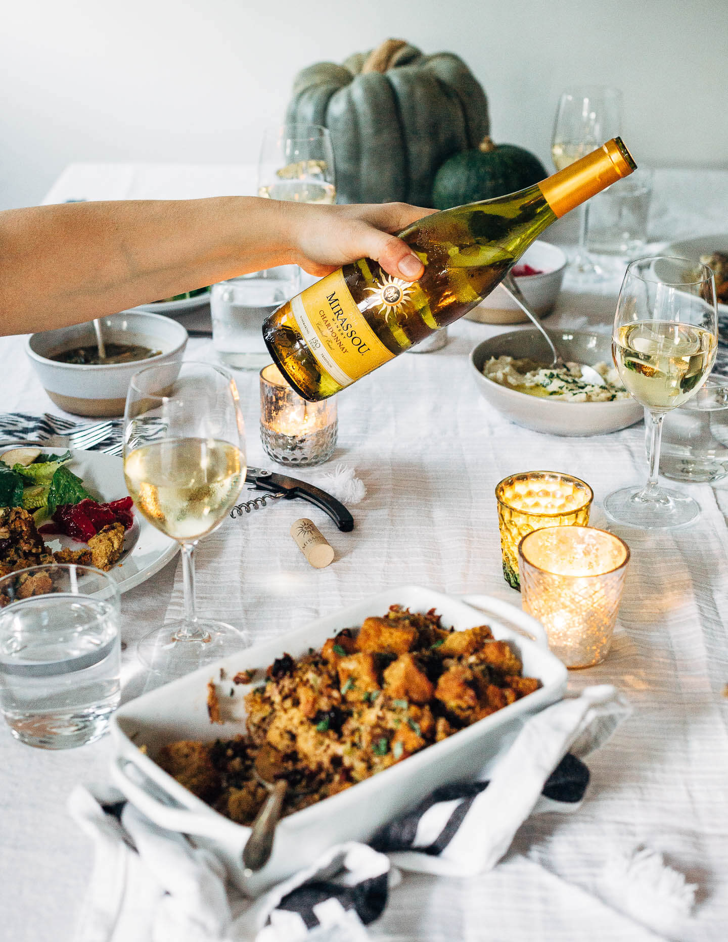 A rich, sating vegetarian Friendsgiving menu and a plant-based, gluten-free recipe for wild rice and cornbread stuffing.