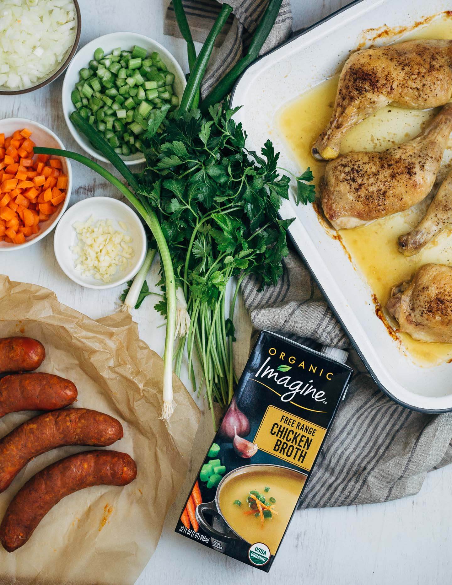 A spin on classic chicken and rice, this flavorful chicken bog is made with roasted dark meat chicken, smoked sausage, and rich chicken broth tossed with Carolina Gold rice and tender vegetables.