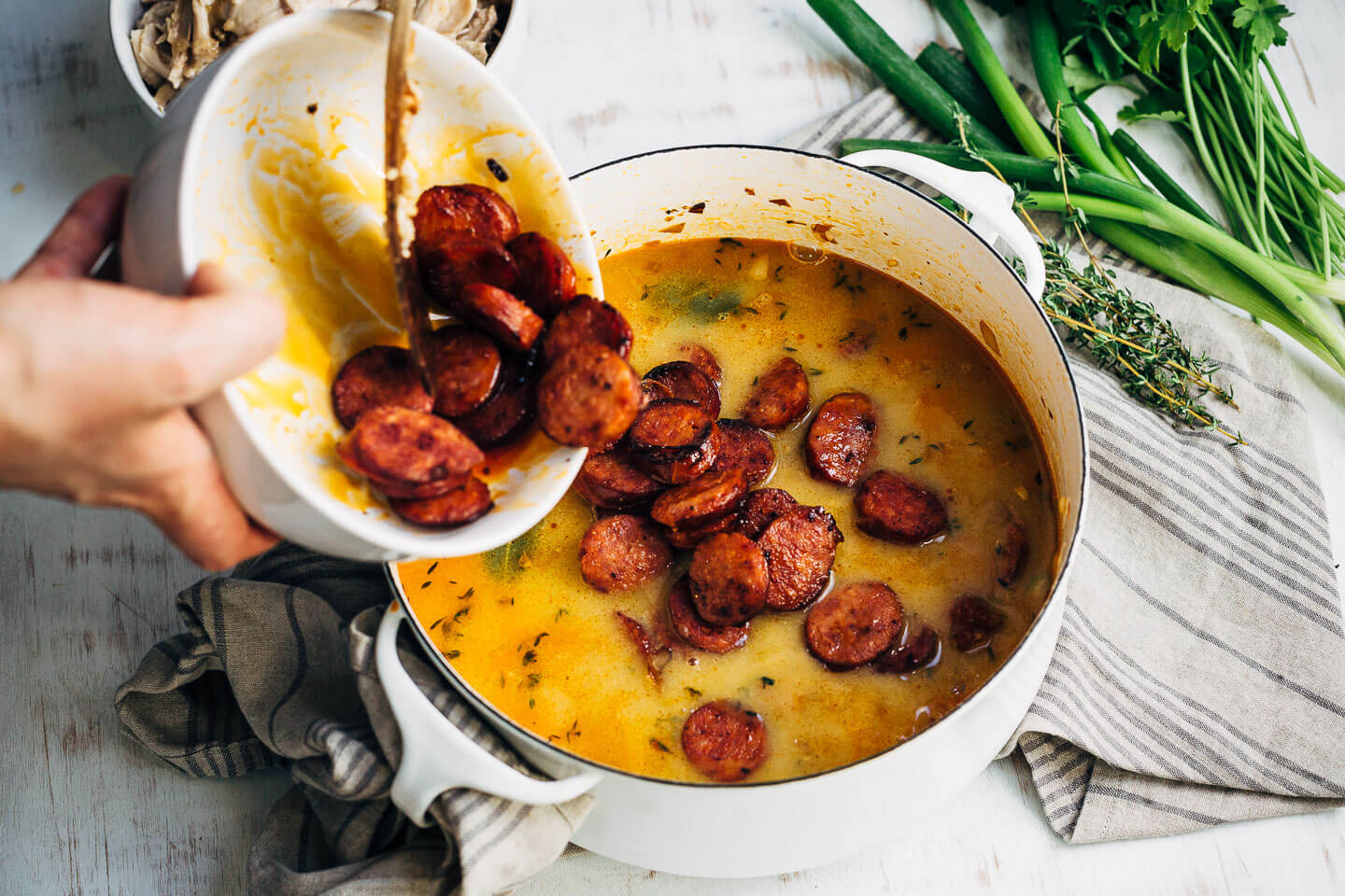 A spin on classic chicken and rice, this flavorful chicken bog is made with roasted dark meat chicken, smoked sausage, and rich chicken broth tossed with Carolina Gold rice and tender vegetables.