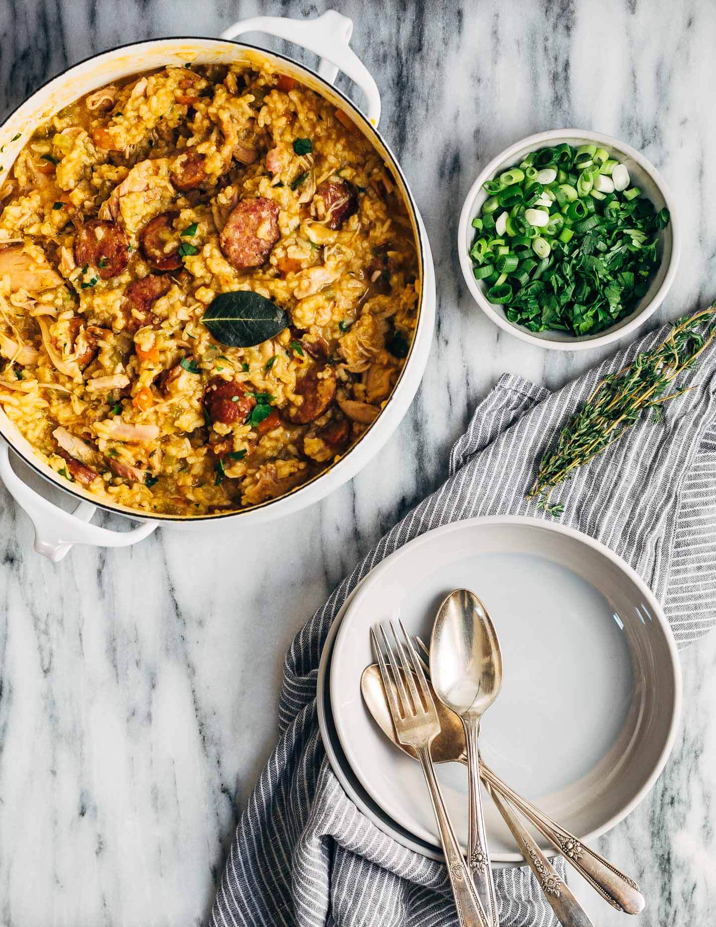 A spin on classic chicken and rice, this flavorful chicken bog is made with roasted dark meat chicken, smoked sausage, and rich chicken broth tossed with Carolina Gold rice and tender vegetables.