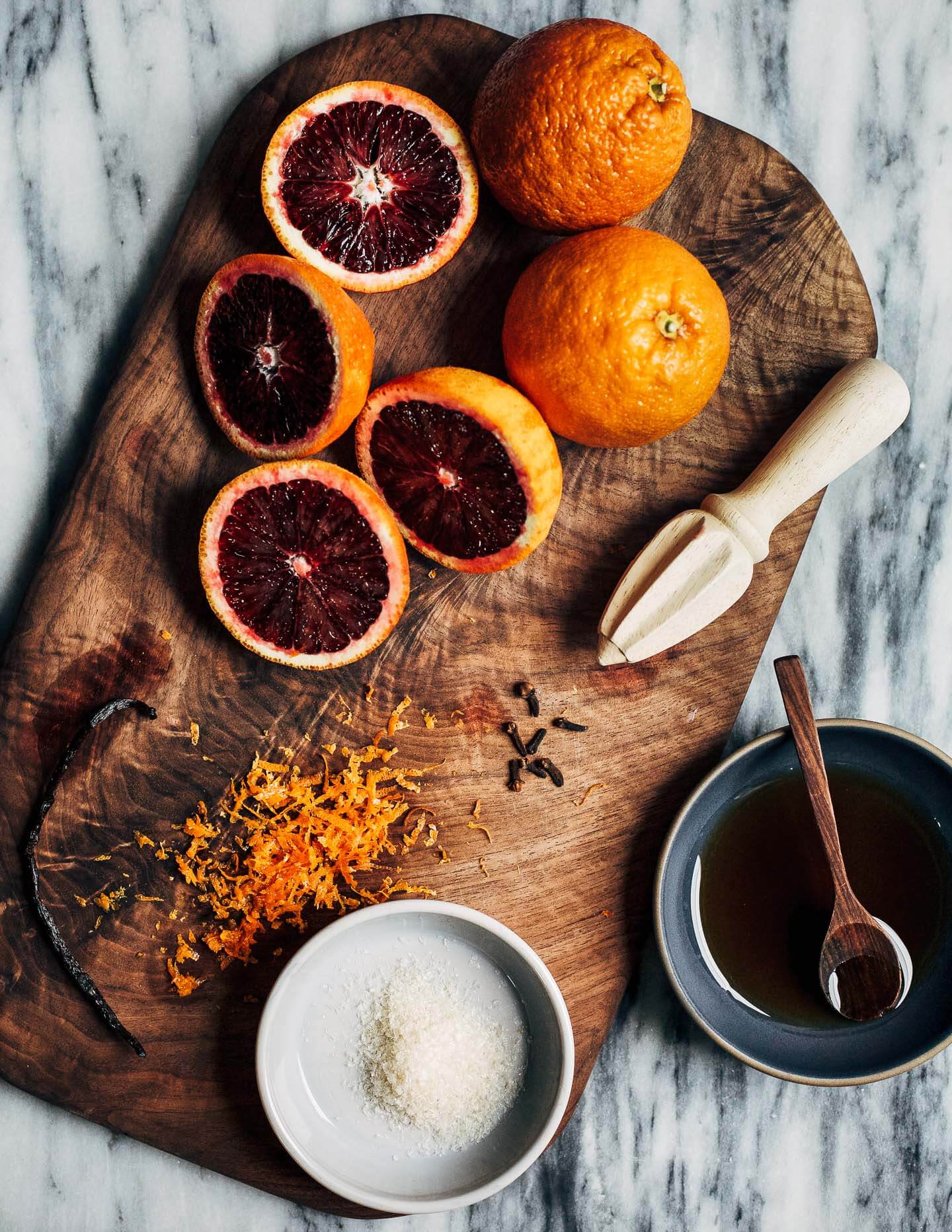 This creamy vegan blood orange panna cotta has a coconut milk base suffused with vanilla bean and clove, and a swirl with ruby-hued blood orange juice on top. Share it with someone you love. 