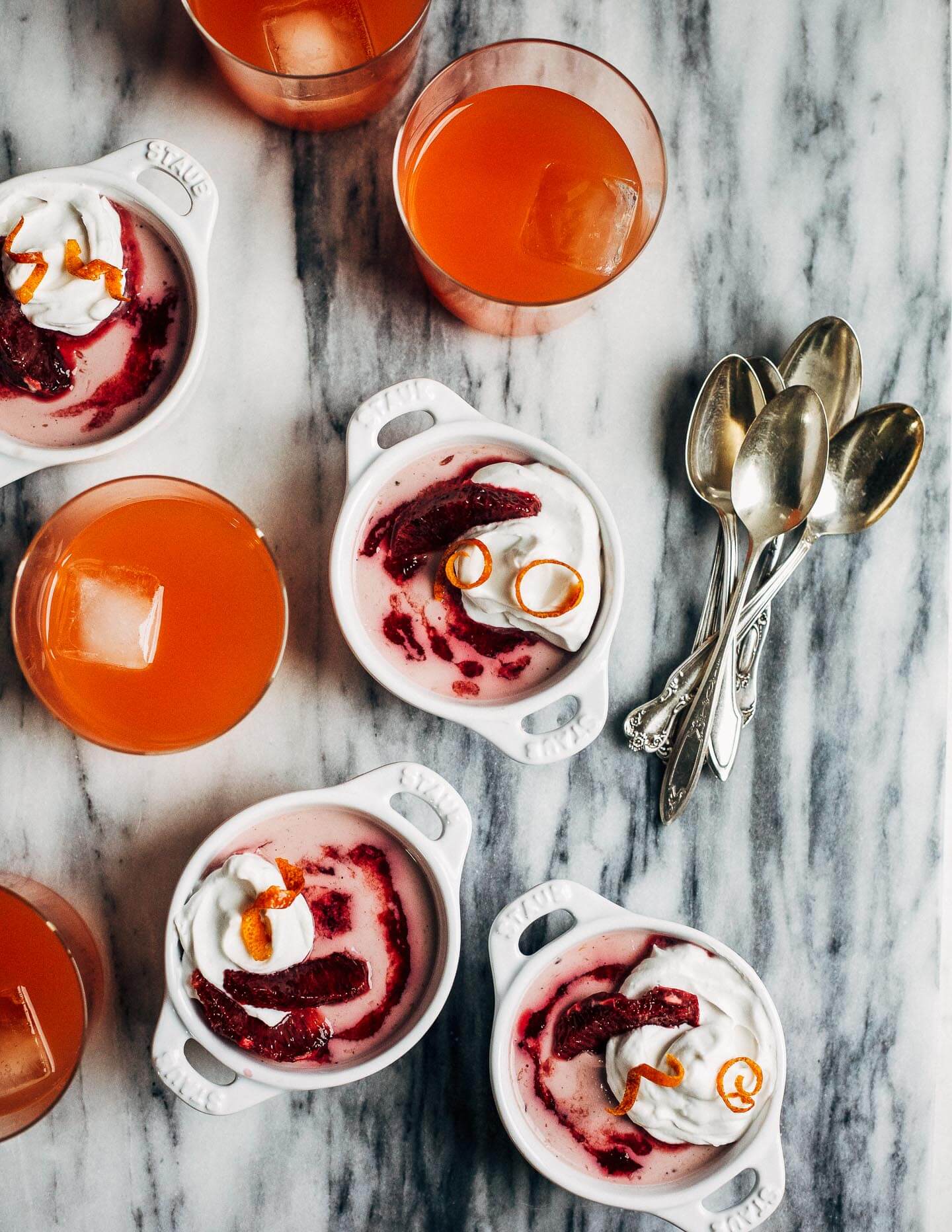 This creamy vegan blood orange panna cotta has a coconut milk base suffused with vanilla bean and clove, and a swirl of ruby-hued blood orange juice on top. Share it with someone you love.