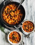 A meal-worthy vegan vegetable pasta soup with a little bit of everything: delicious vegetable broth, fire-roasted tomatoes, kale, carrots, thyme, and toothsome pasta.