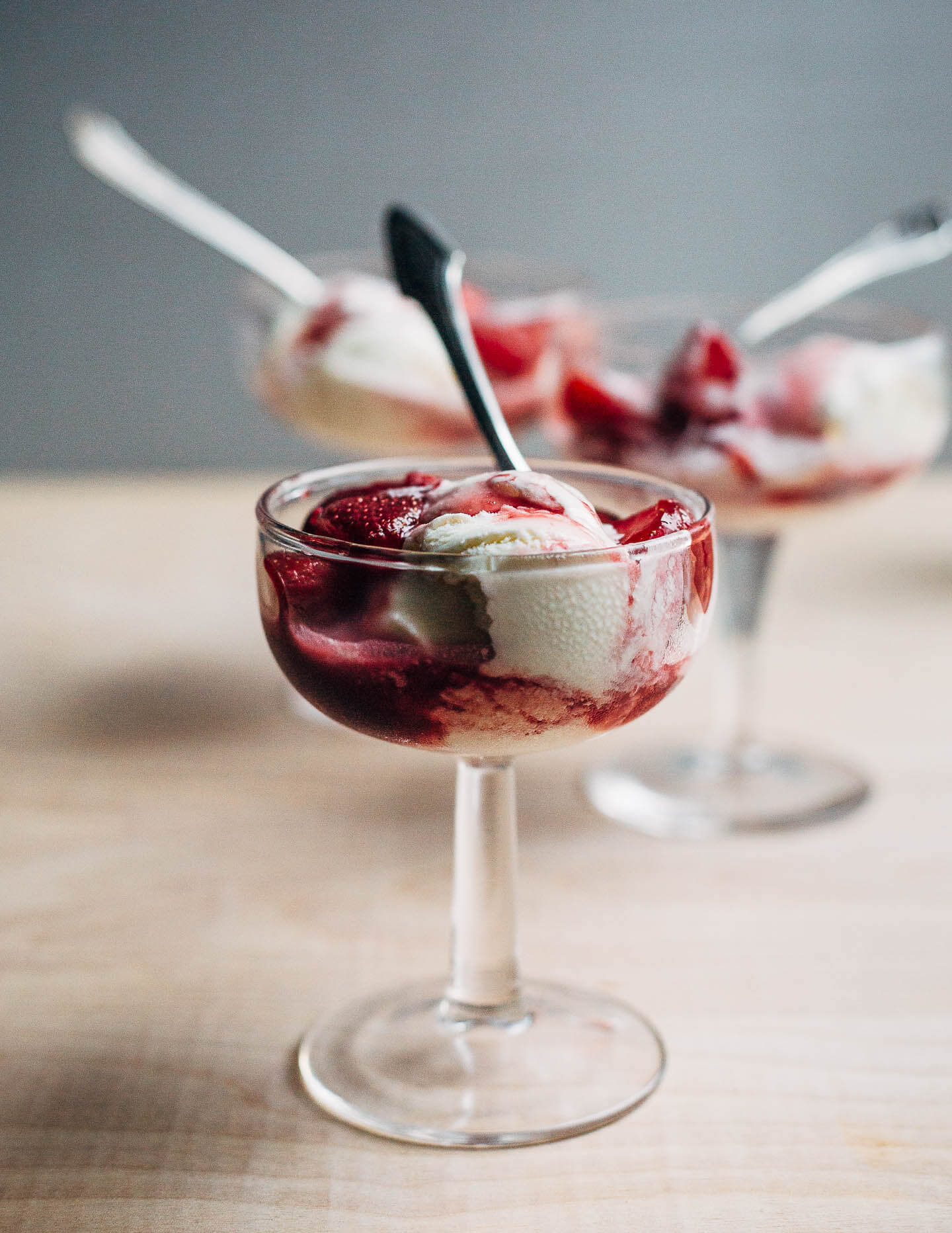 Ripe strawberries in red wine is the kind of effortless summer dessert that we all need more of. With hints of lemon and fresh thyme, the red wine reduction melds beautifully with ripe strawberries and is perfect spooned over vanilla ice cream. 