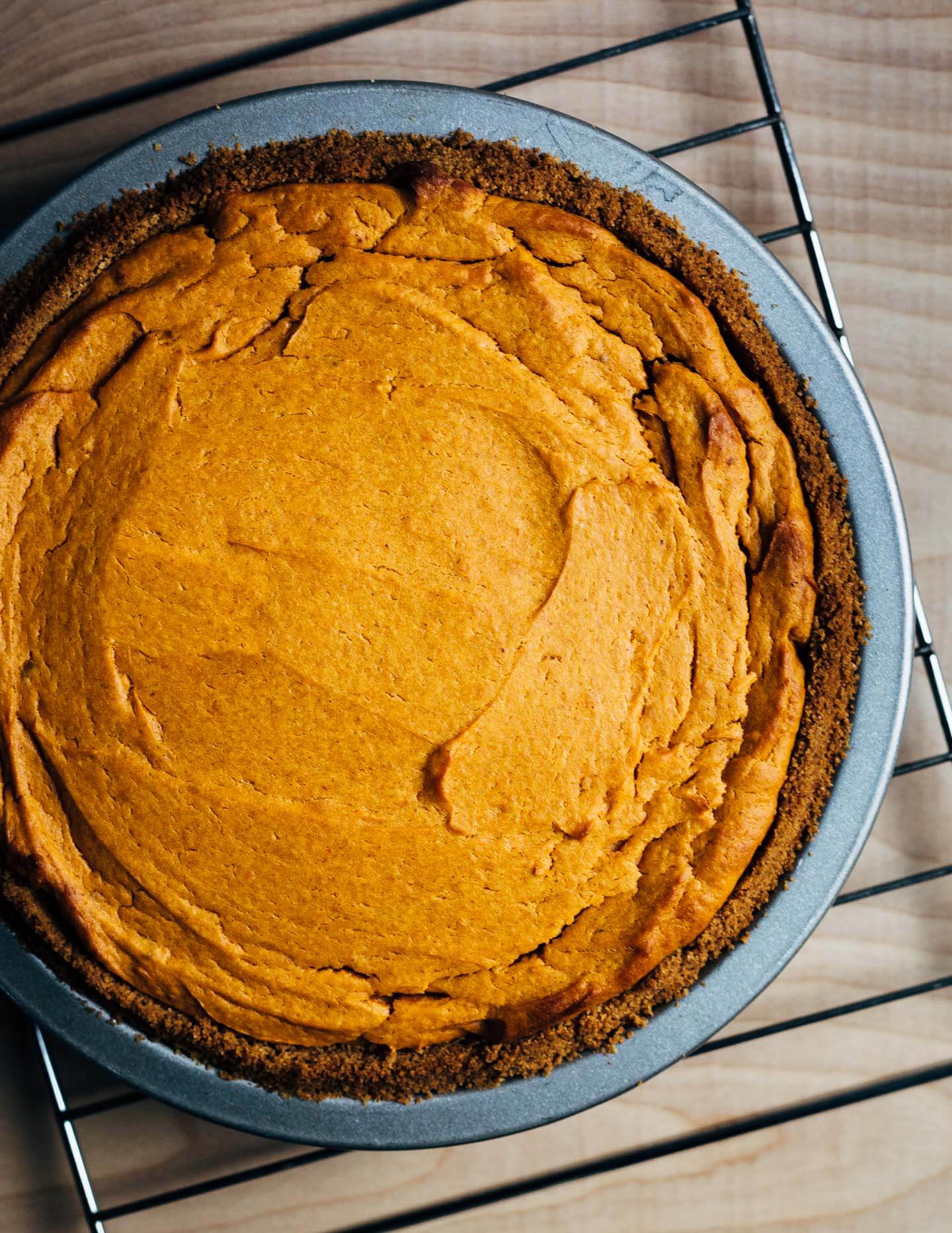 End your Thanksgiving feast with this light and silky bourbon-spiked sweet potato pie baked in a classic graham cracker crust and topped with a big dollop of brown sugar whipped cream. 