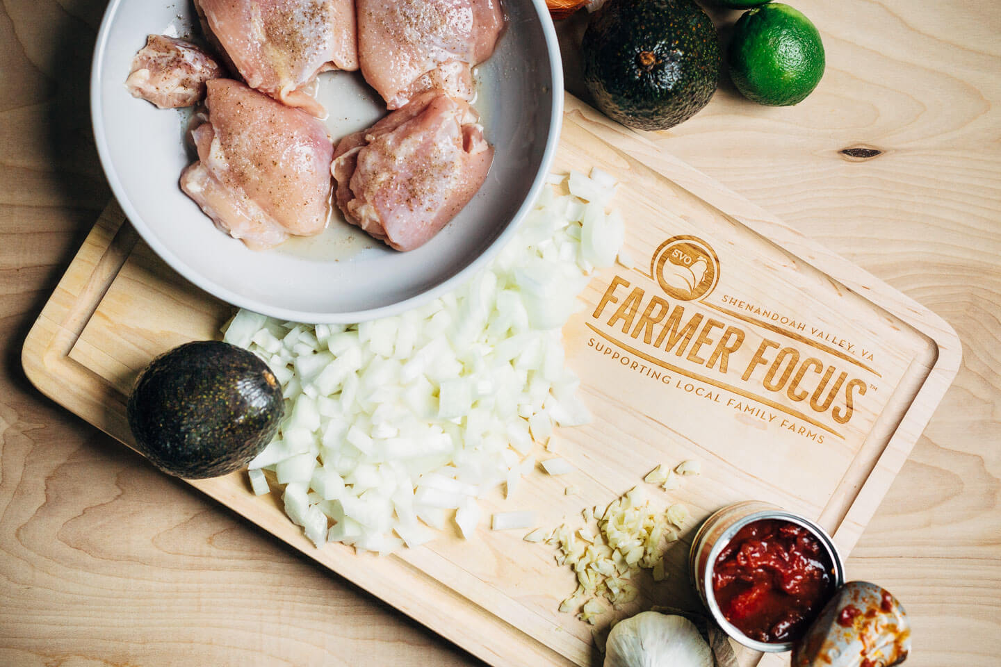 Chipotle chilies in adobo sauce lend smoky heat to these classic chicken tacos topped with avocado, radish, cilantro, and crumbled cotija. This post was created in partnership with SVO Farmer Focus Chicken. 