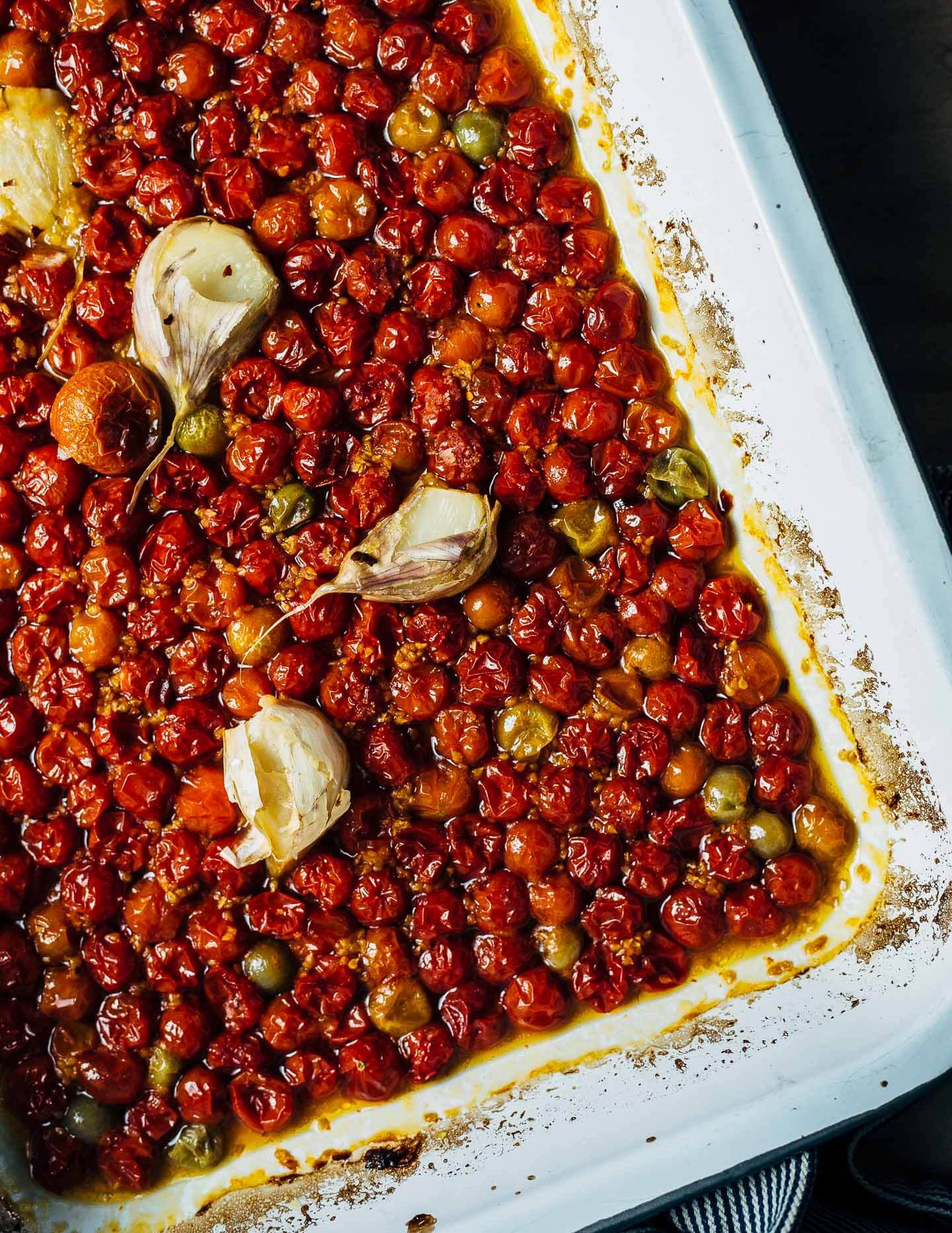 Roasted cherry tomato marinara, just out of the oven.