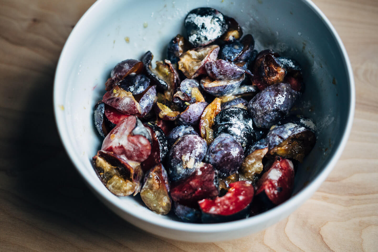 Plum crisp filling, ready to bake.