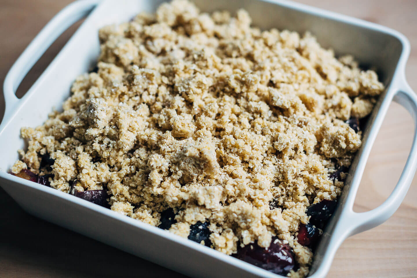 Plum crisp, ready for the oven.