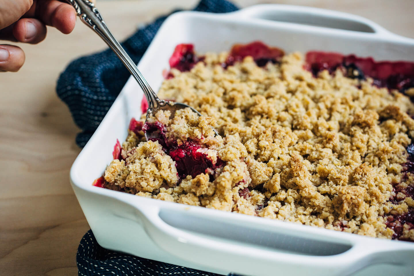 Serving a gluten-free plum crisp