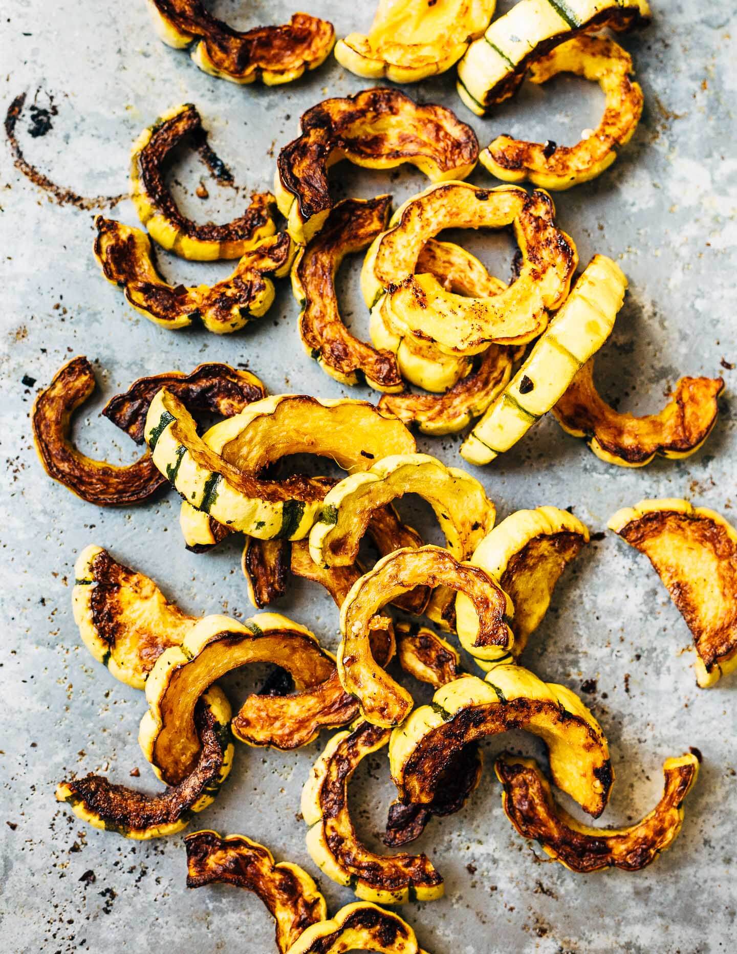 Roasted delicata squash slices 