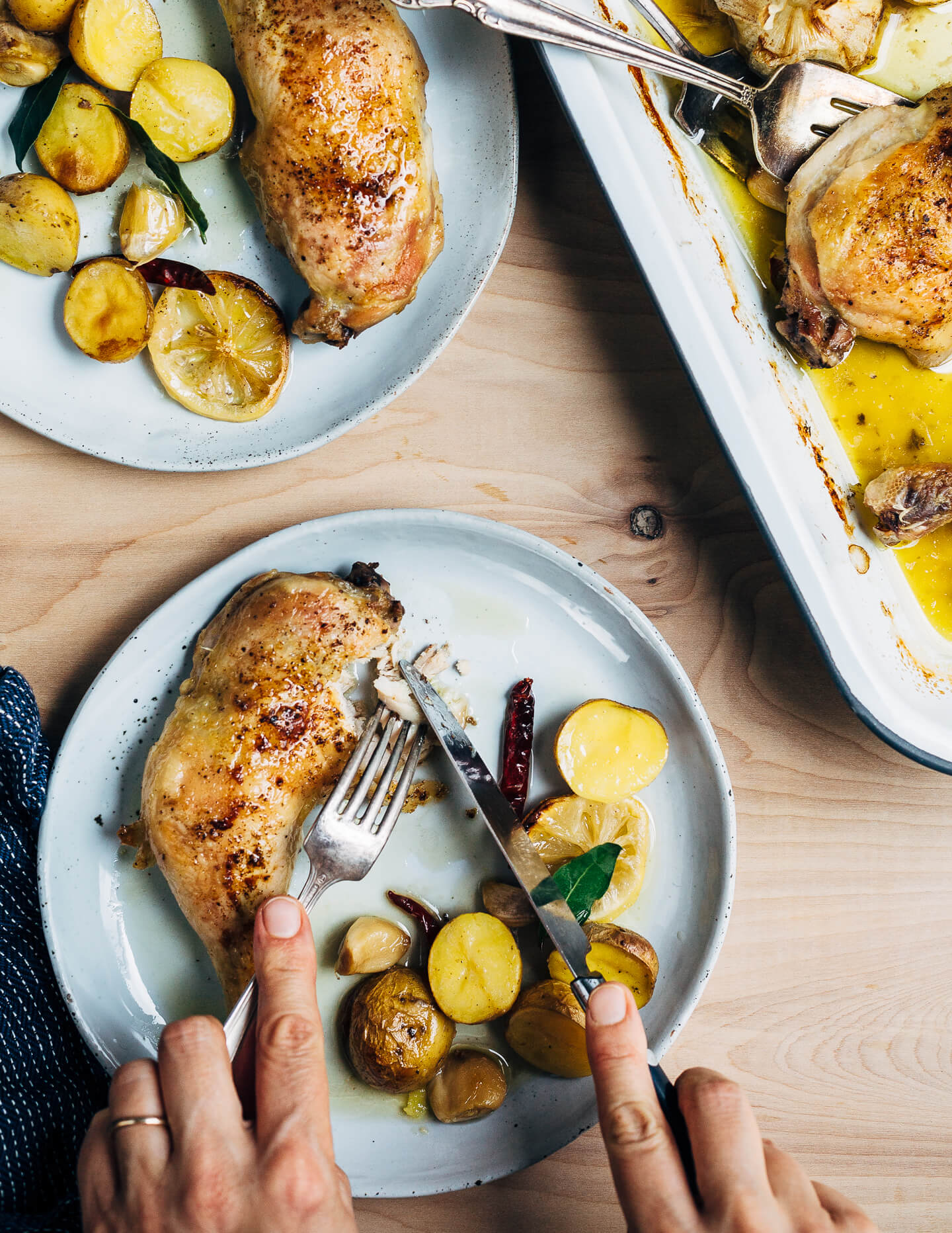 This recipe for slow roasted whole chicken legs features tender, falling-off-the-bone chicken and golden, crispy skin.