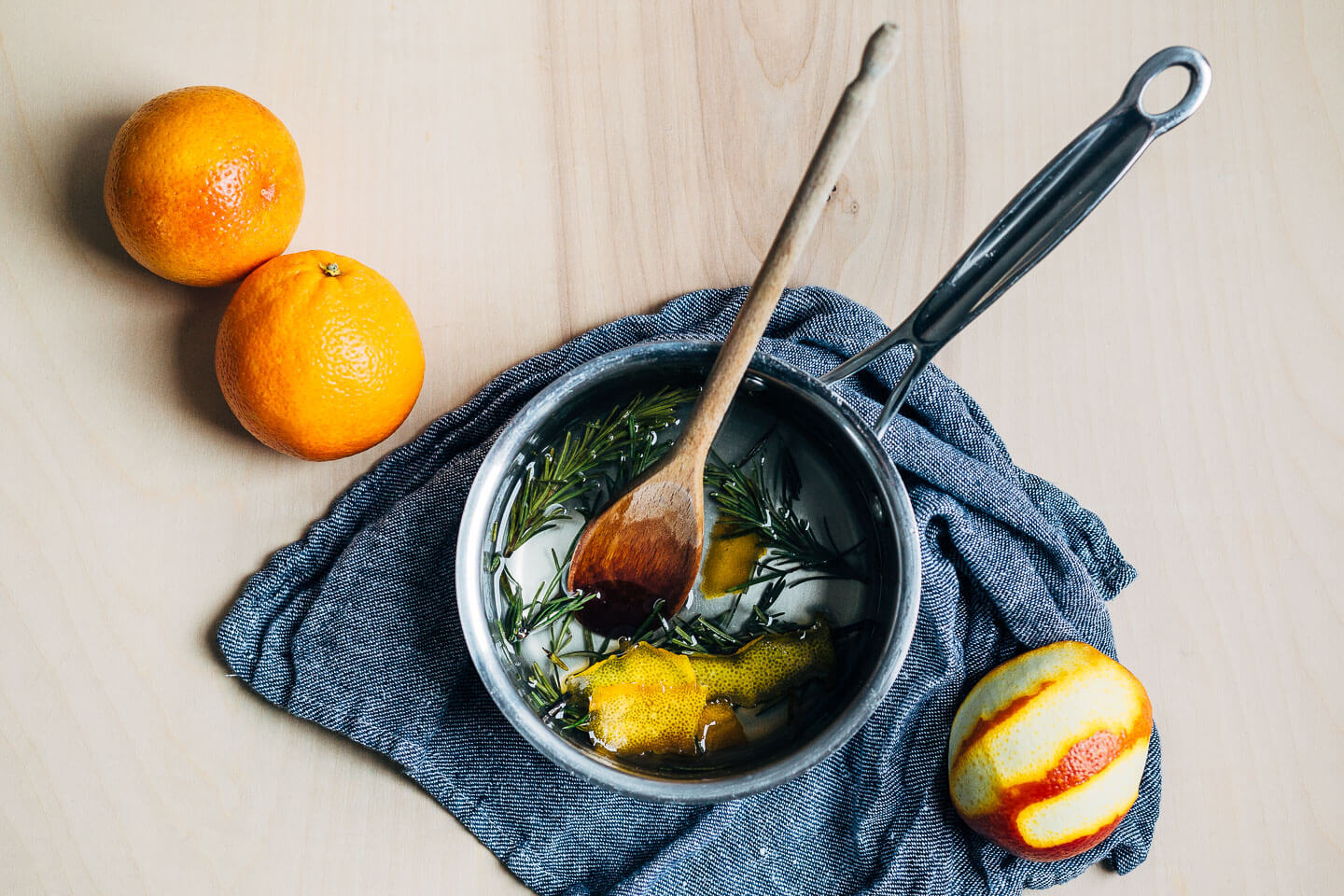 Making rosemary simple syrup.