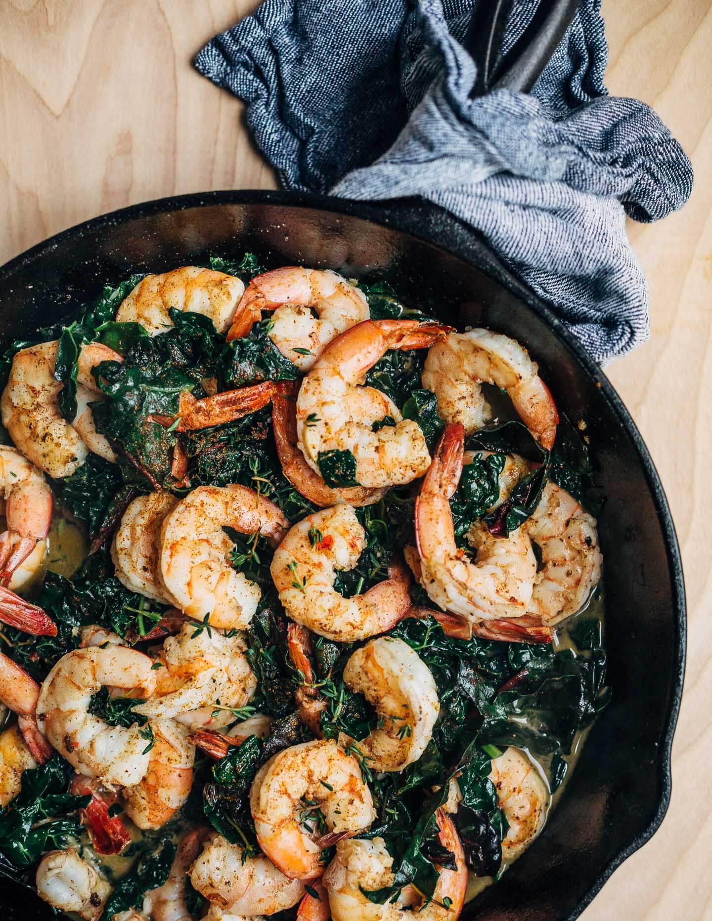 Sauteed shrimp and tender garlicky greens. 