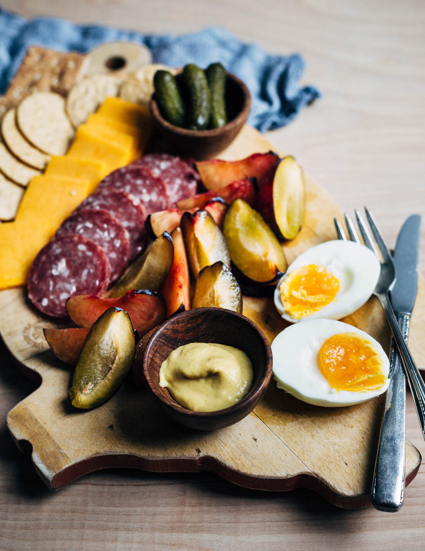 Breakfast board essentials: perfectly steamed eggs and a great, punchy mustard.