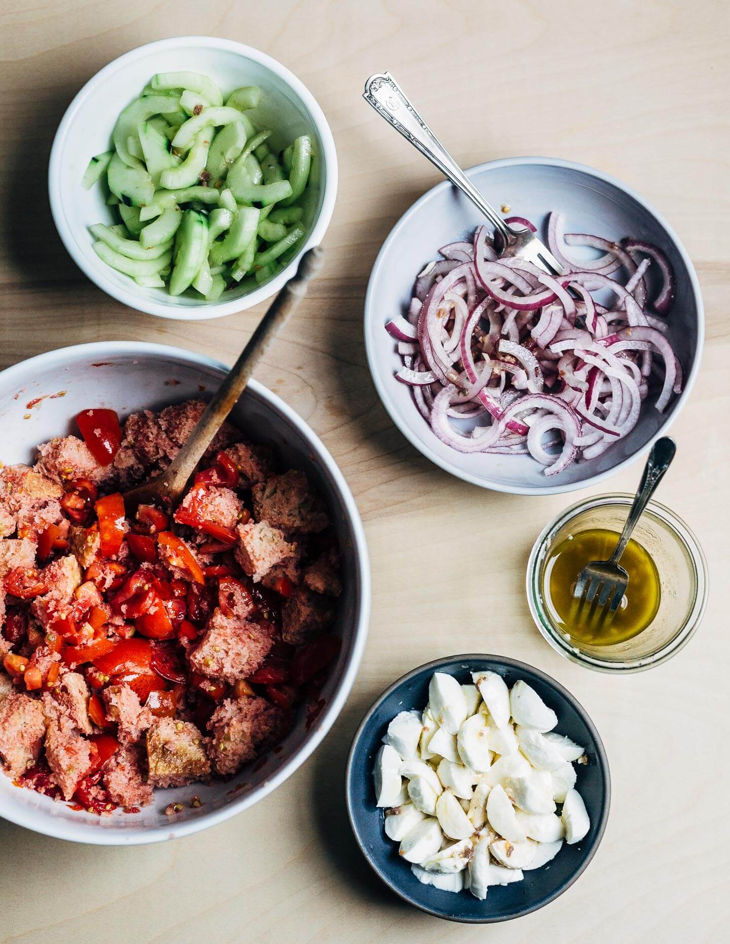 Ingredients for a classic panzanella. 