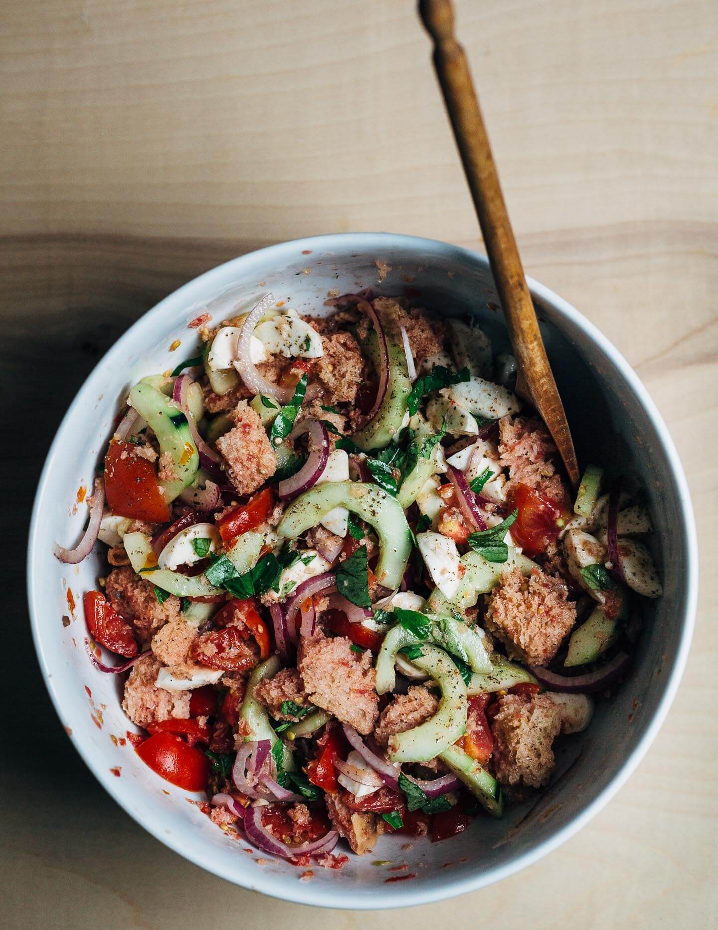 Panzanella with mozzarella. 