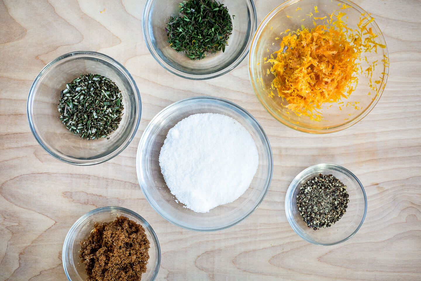 Rosemary-orange dry rub ingredients