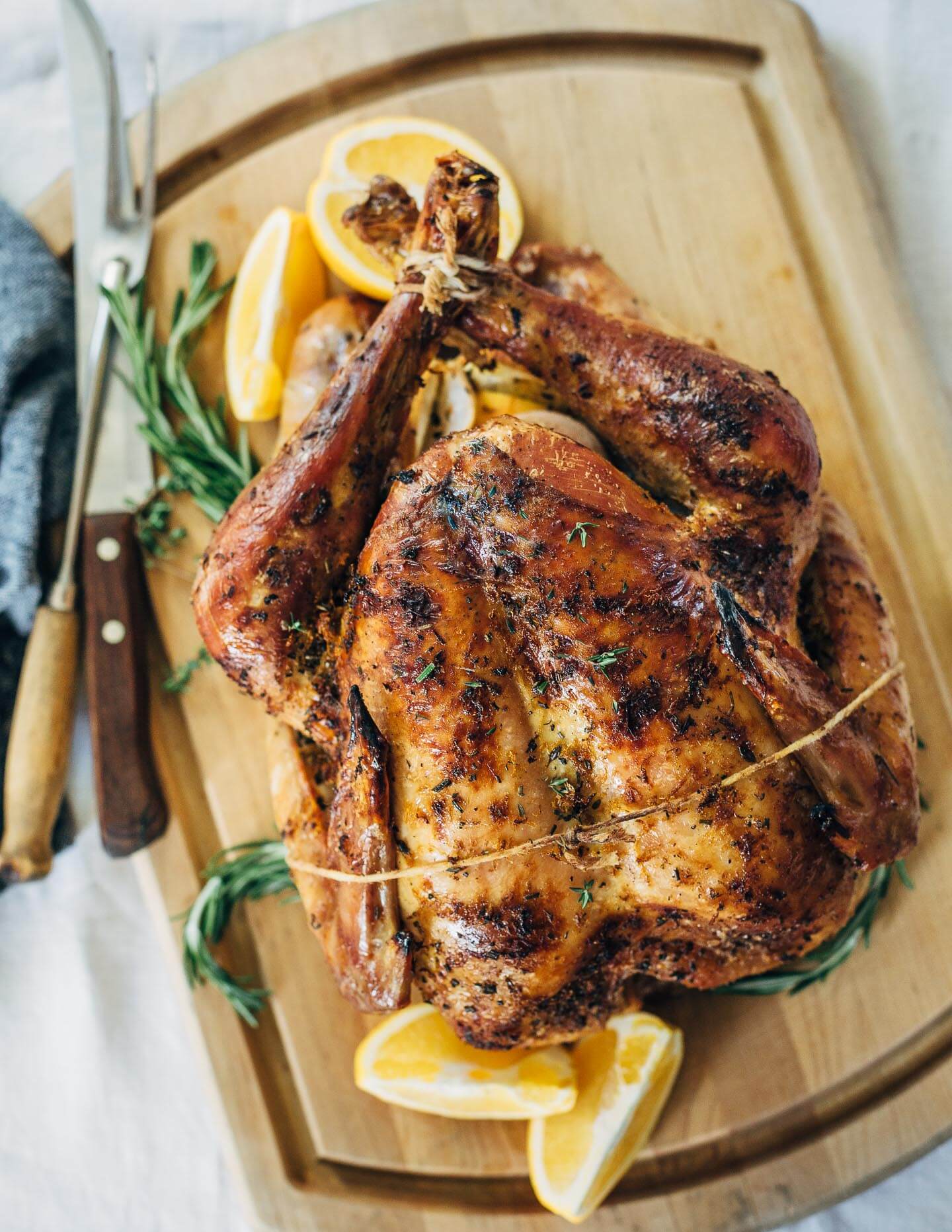 Rosemary-orange turkey, just out of the oven and ready to carve. 