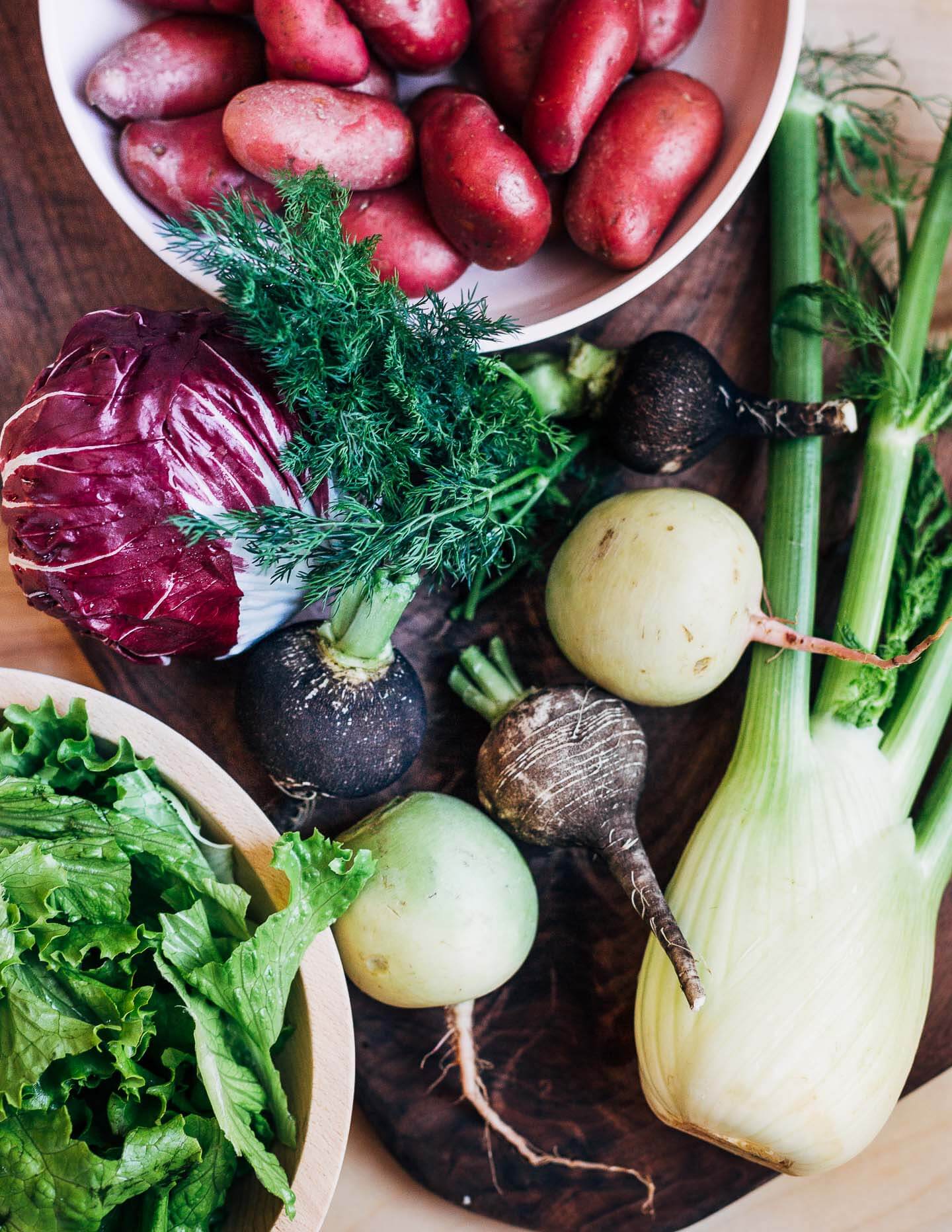 Seasonal winter vegetables, ready to prep. 