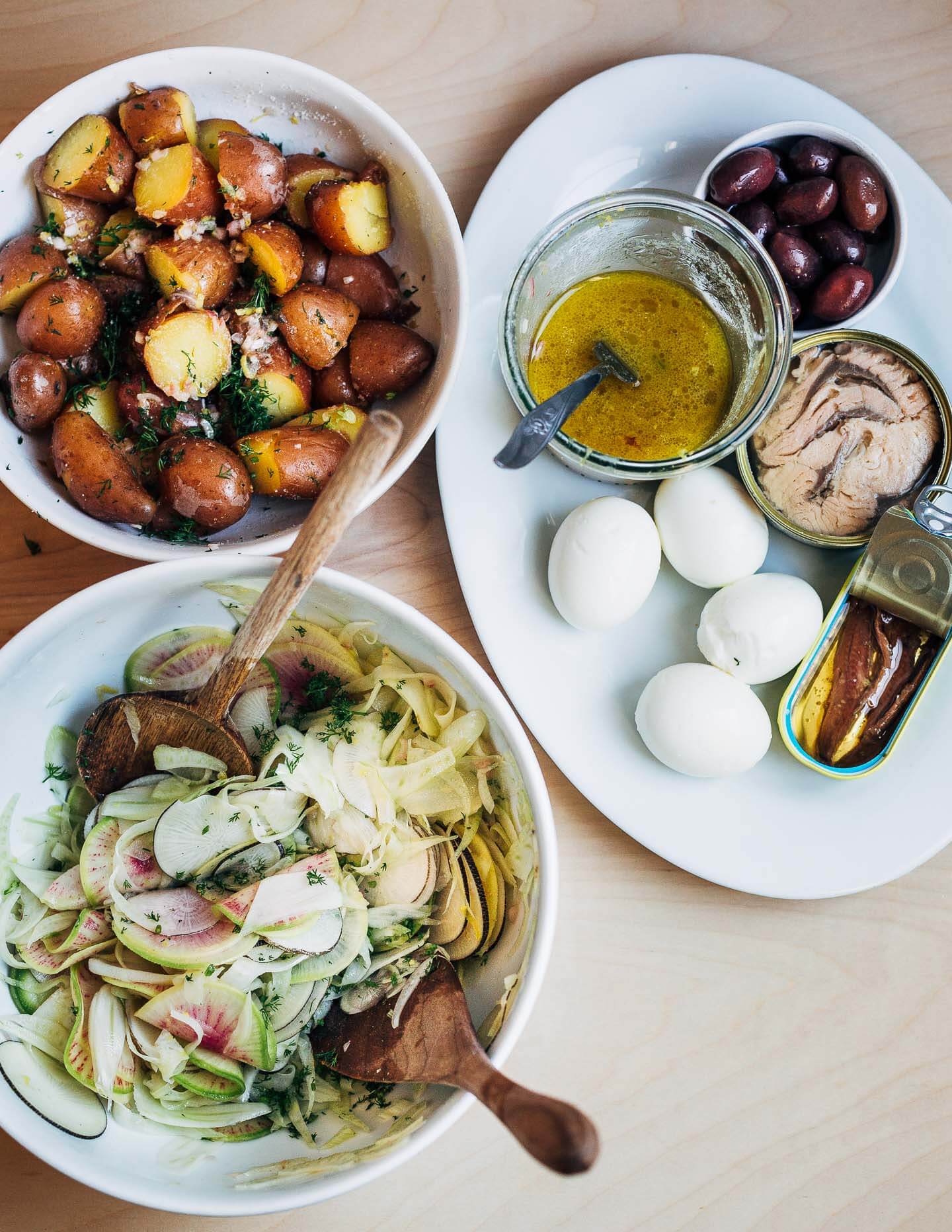 Ingredients for a winter nicoise-ish salad.