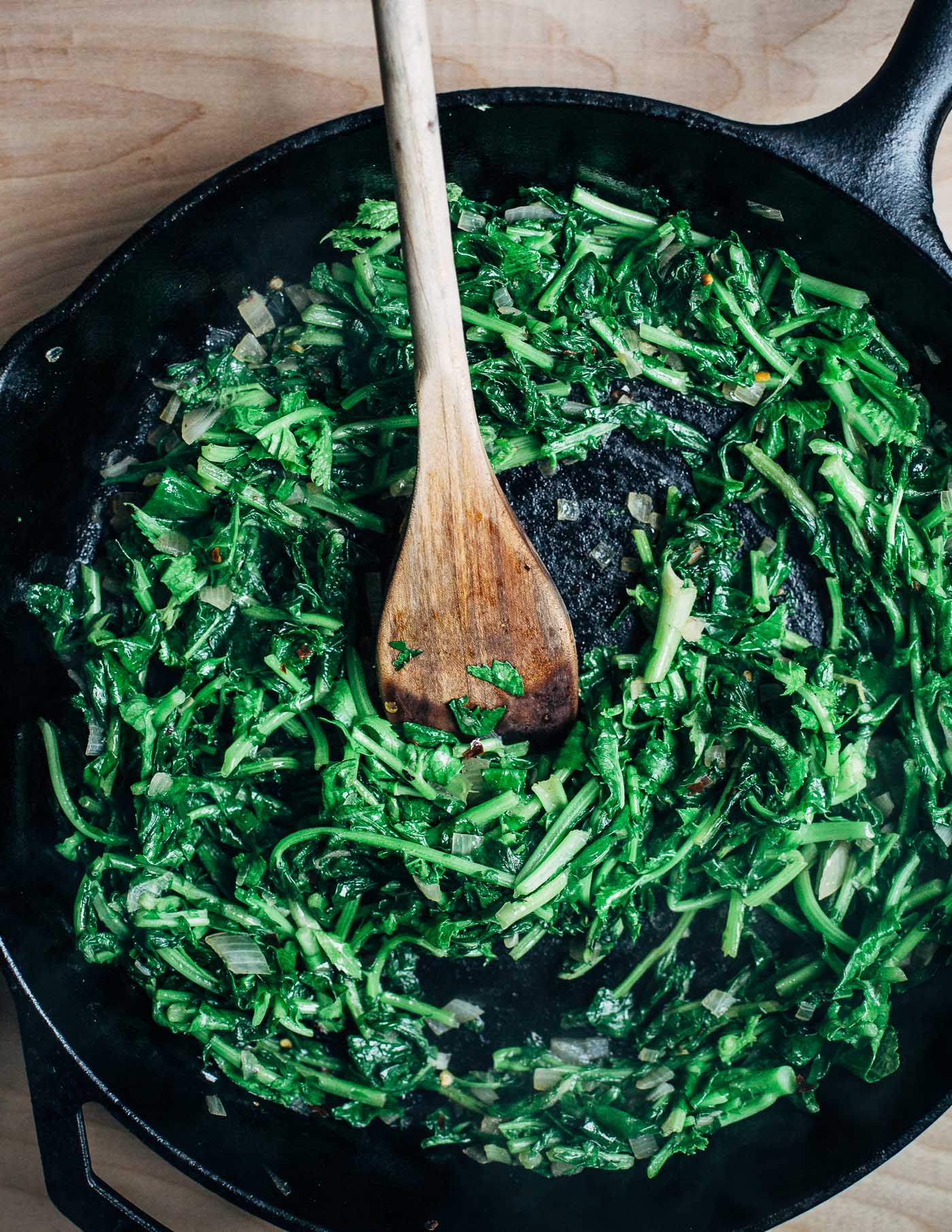 Sautéed radish greens and spinach.