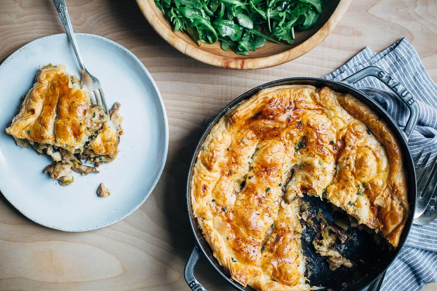 Serving up the mushroom and leek chicken pot pie. 