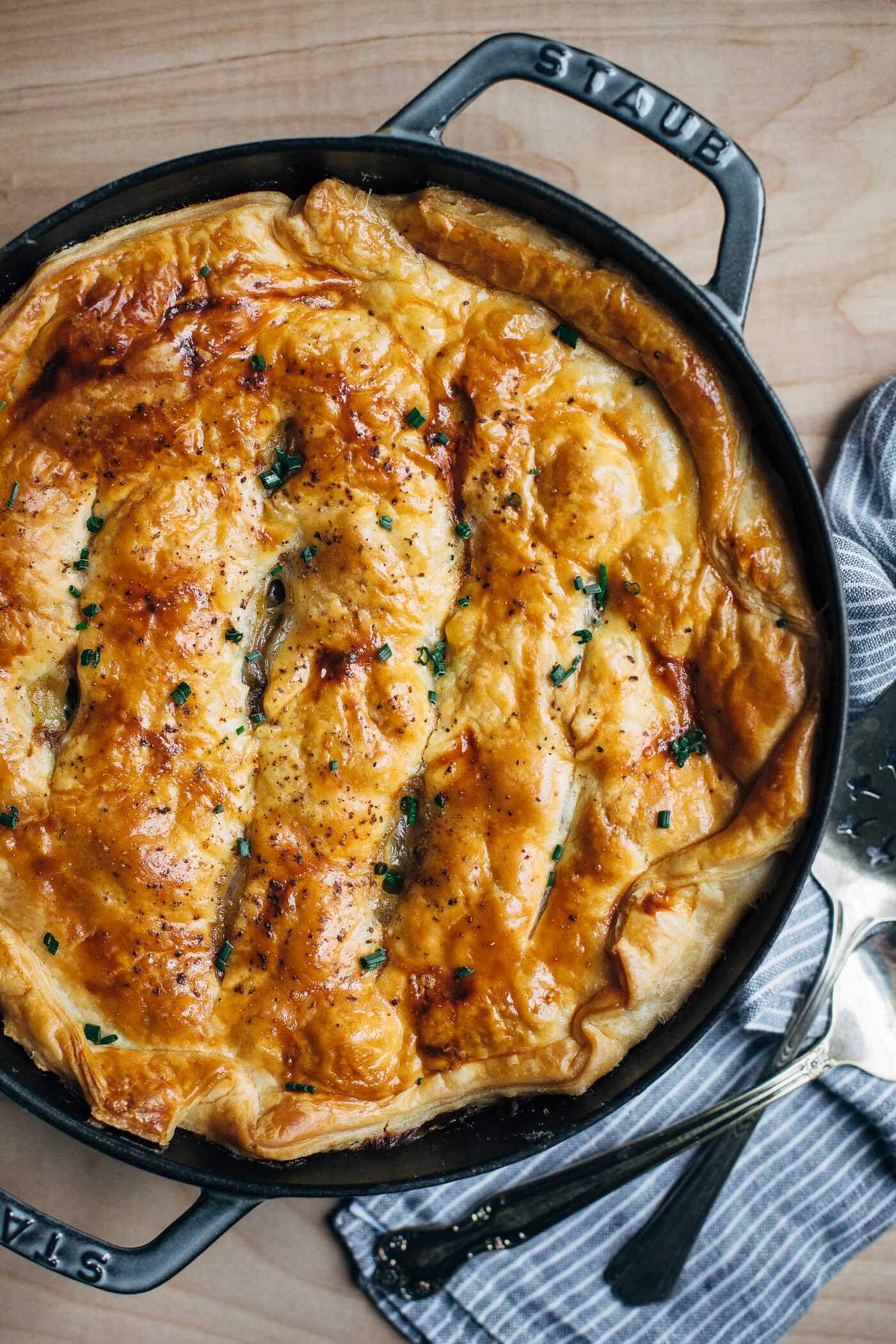Mushroom and leek chicken pot pie, just out of the oven. 