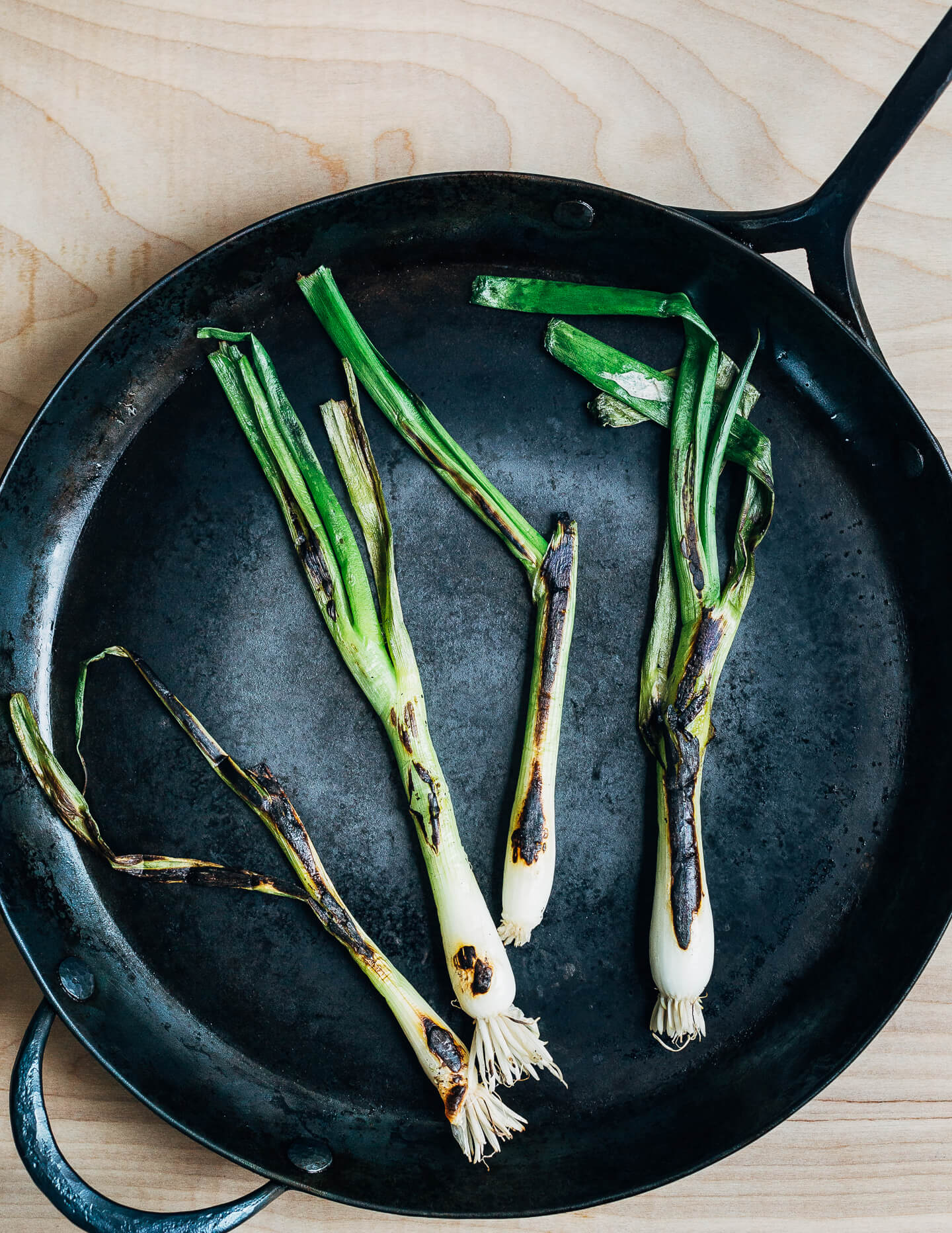 Pan-charred green onions. 