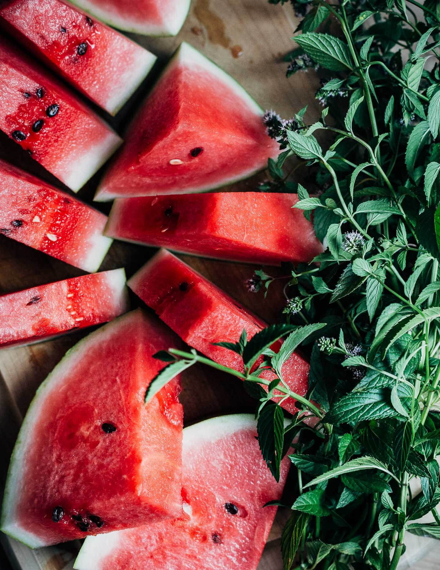 Sliced watermelon and fresh mint.