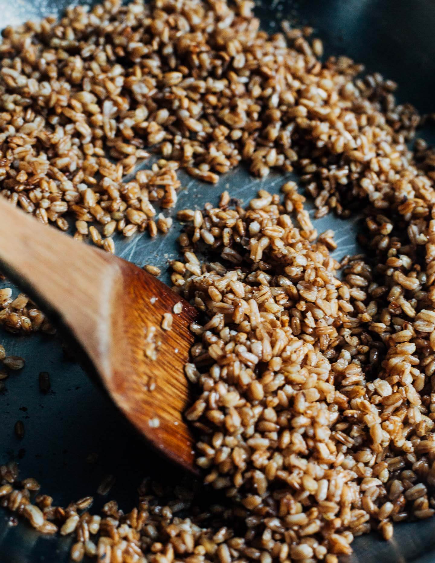 Golden fried farro
