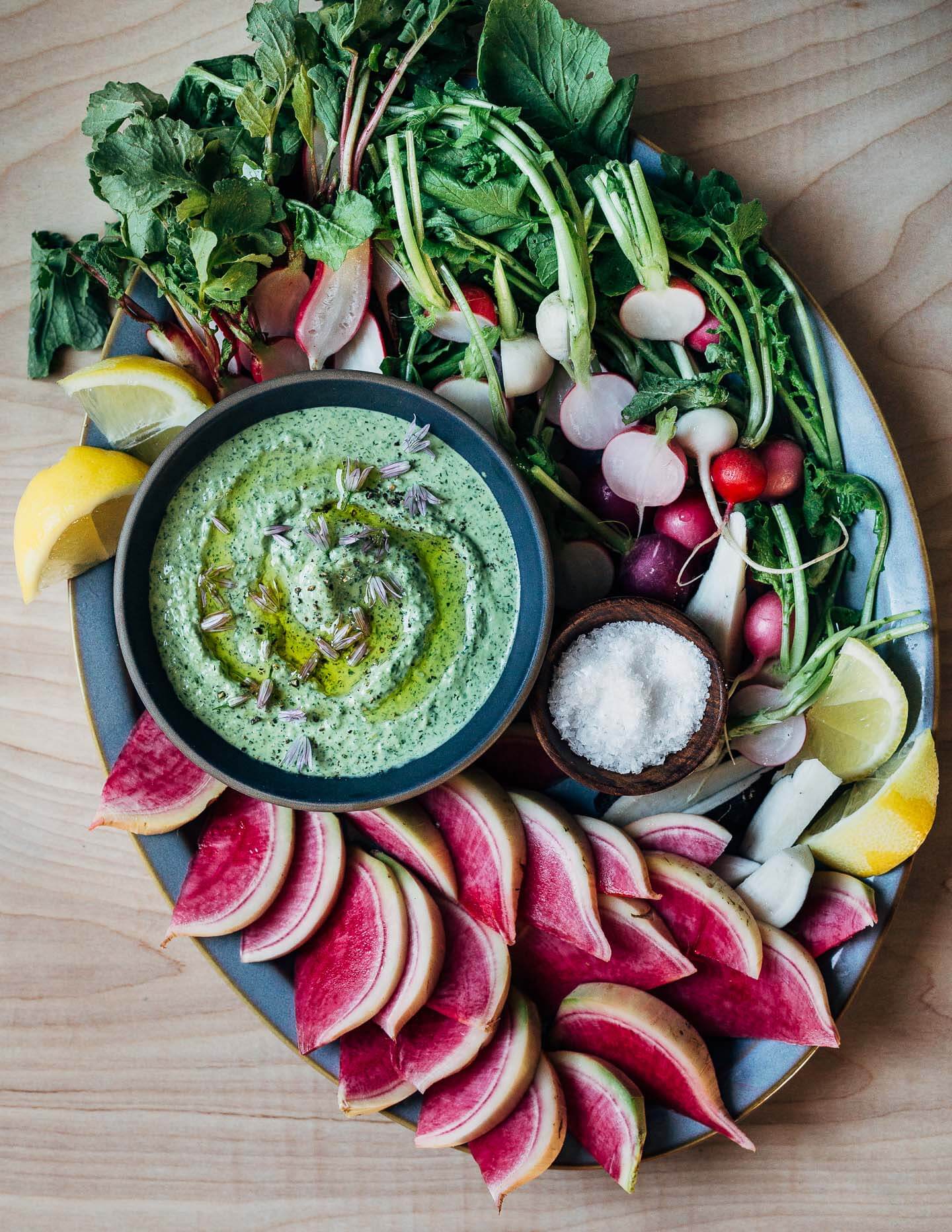 A versatile, wonderfully herbaceous green goddess dip made with creamy Greek yogurt, watercress, herbs, and (optional, but delicious!) anchovies.