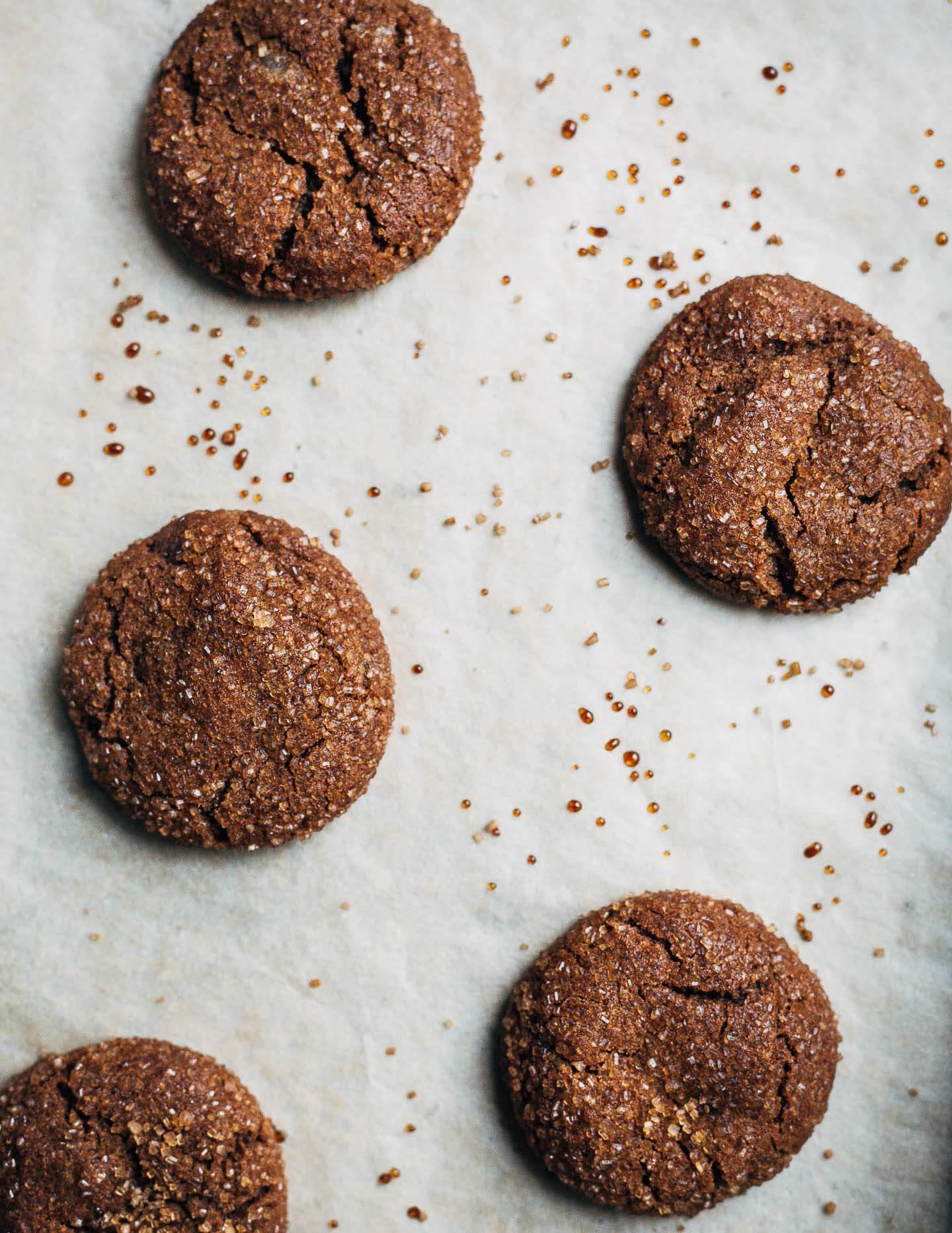 Baked cookies on a sheet pan.