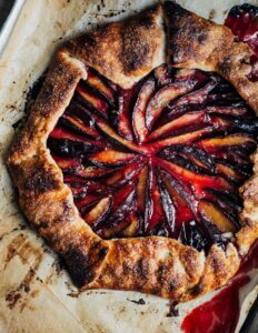 A plum galette, seen from above.