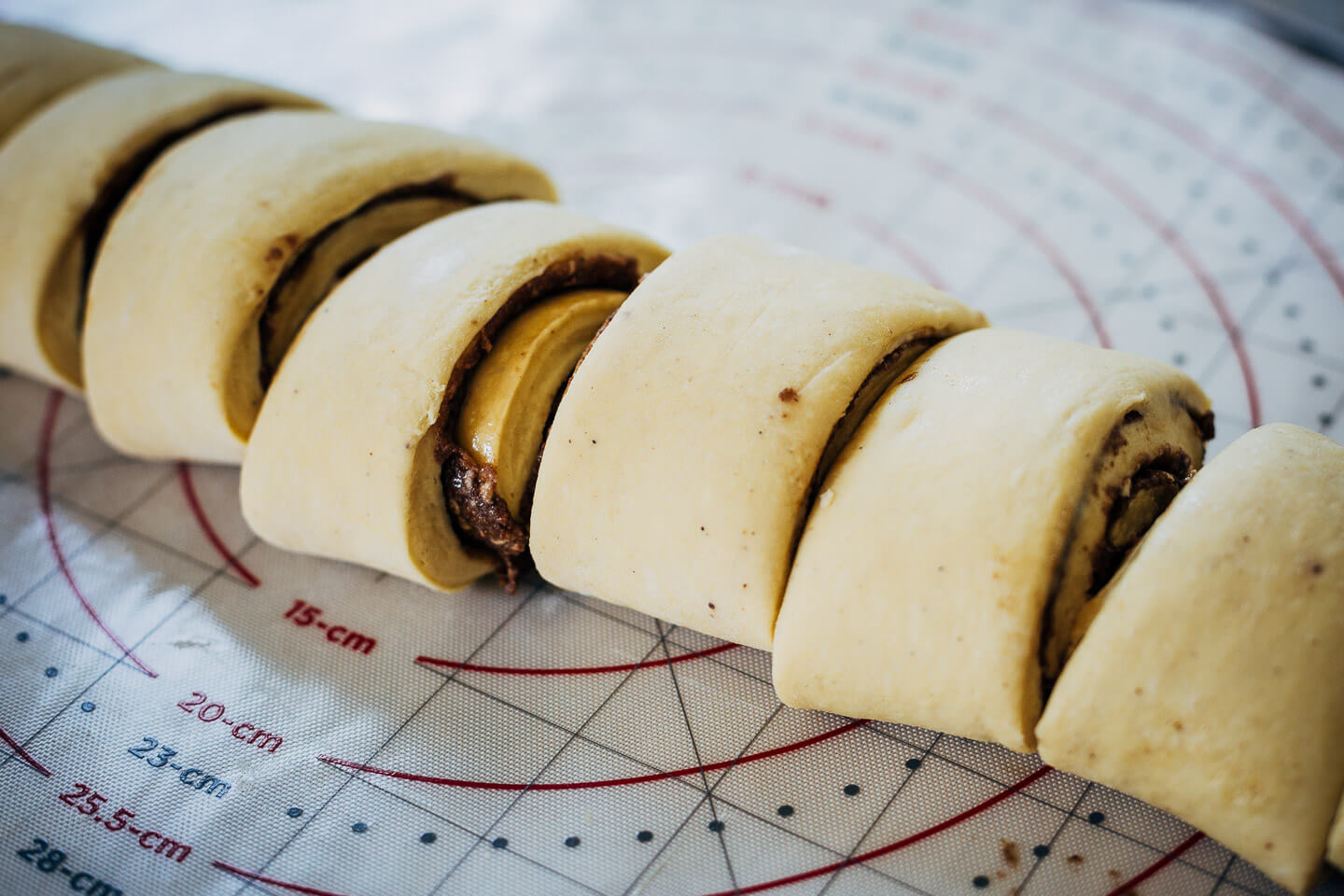 Just-cut cinnamon rolls
