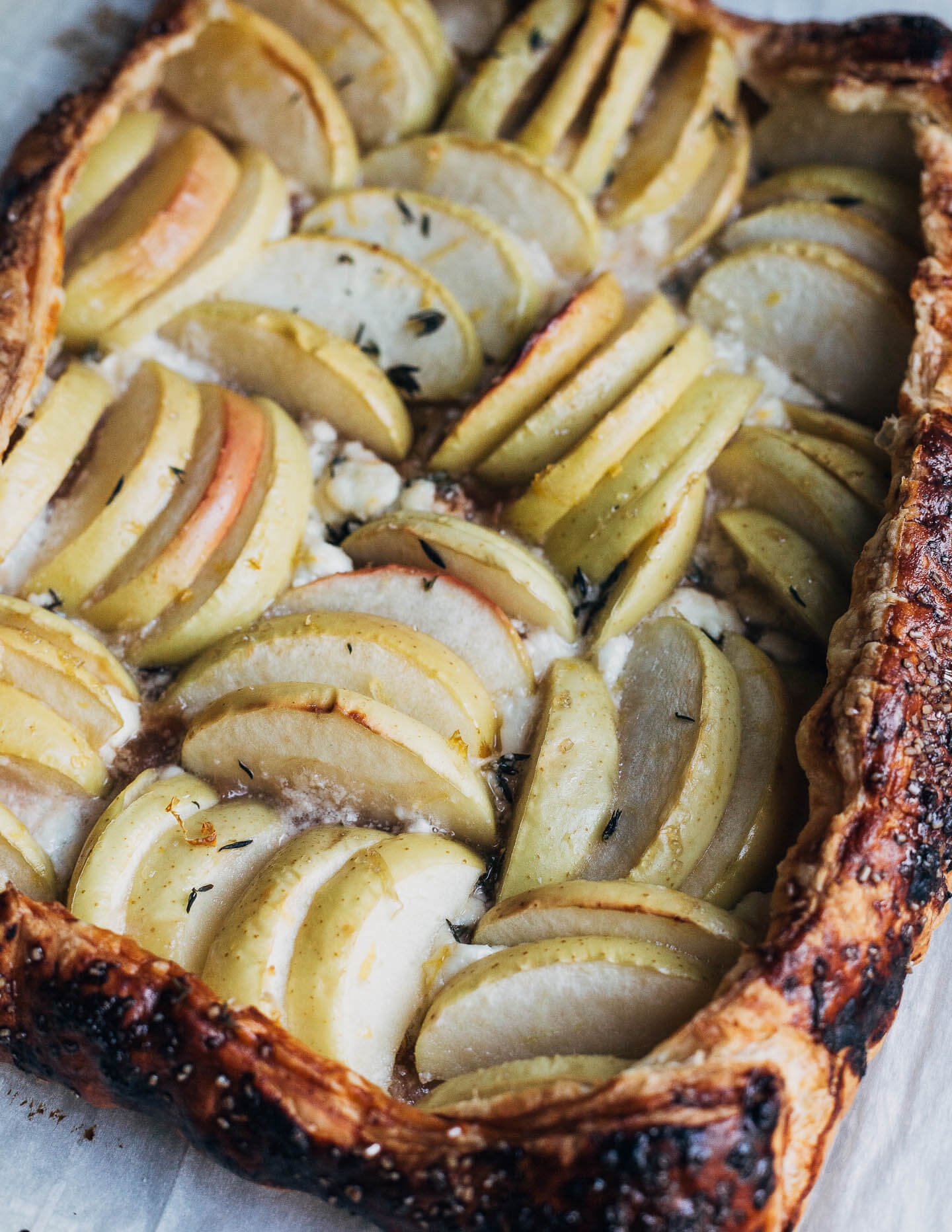 A chèvre and apple tart, just out of the oven. 