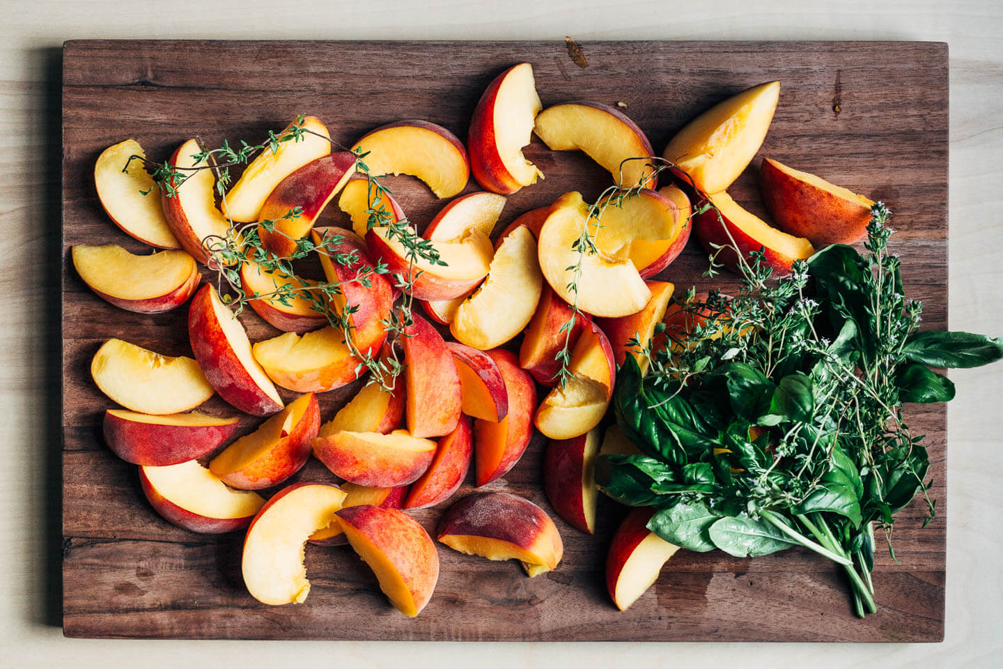 Peaches on a cutting board